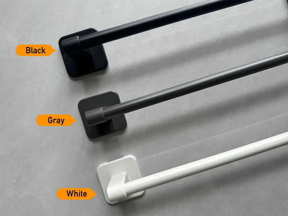 Self-Adhesive Bathroom Towel Rack Holder without Drilling Kitchen Cabinet Dishcloth Rack Black Aluminum Hand Towel Hanger Rod