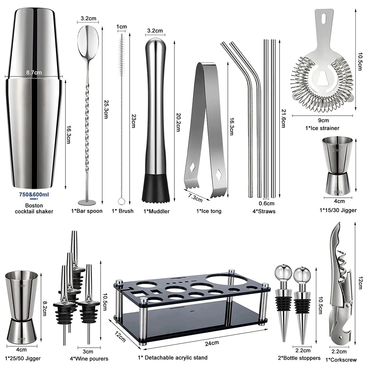 2-25 Pcs/Set Cocktail Shaker Set Mixer Bartender Kit, for Home Bar Party Jigger Tools Drink Martini Boston Cocktail Mixer Shaker