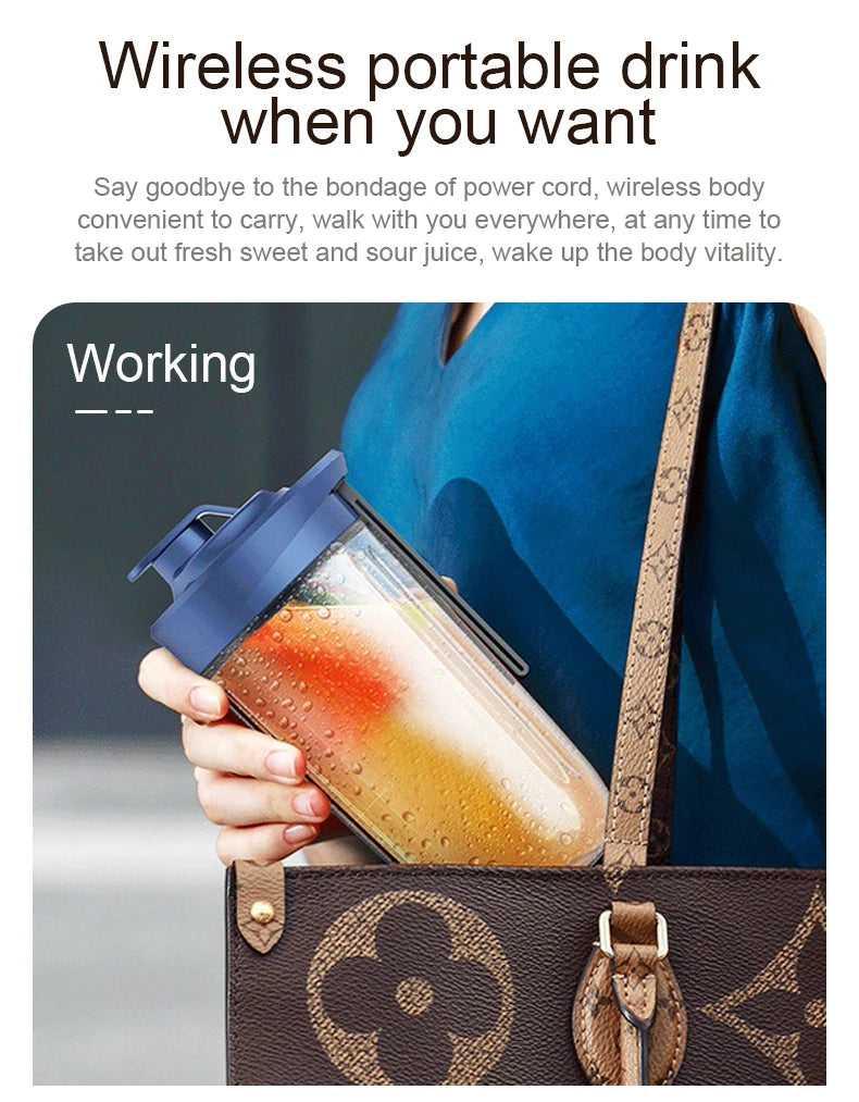 Portable Juicer Cup Smoothie Blender 6 Blade Blender Bottle  Household Fruit Juicer Cup USB Rechargeable Juicer Kitchen Tool