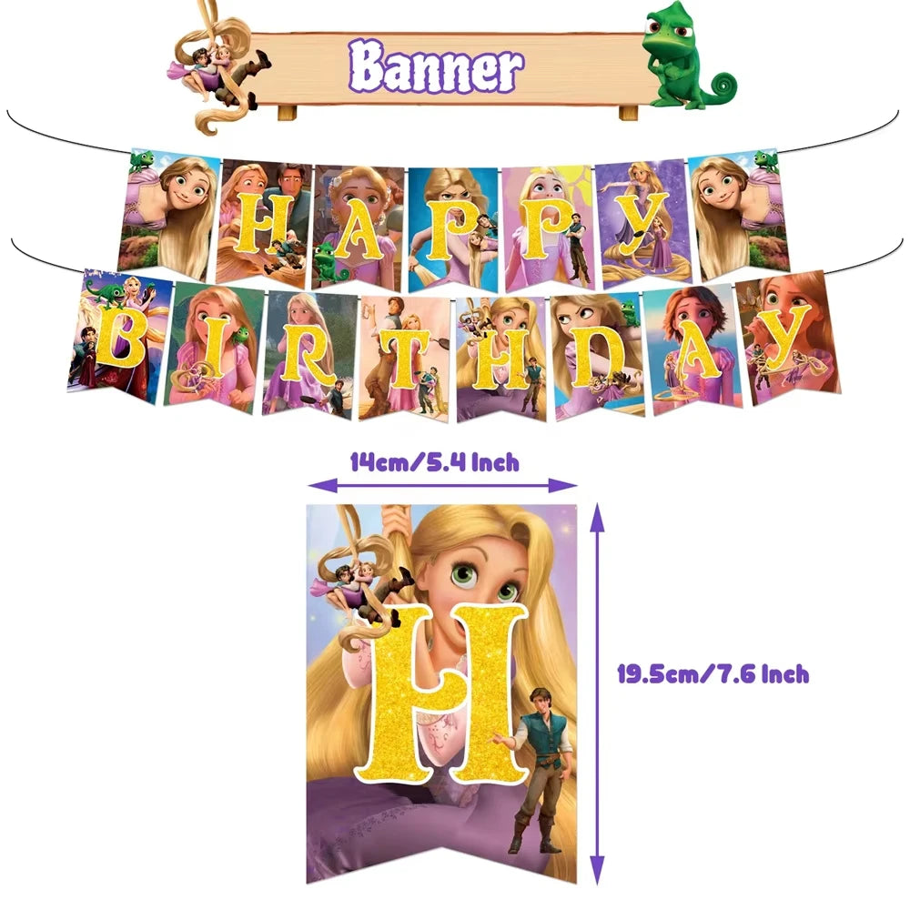 Disney Tangled Rapunzel Princess Party Decorations Disposable Paper Cup Plate Banner Balloons for Girls Birthday Party Supplies
