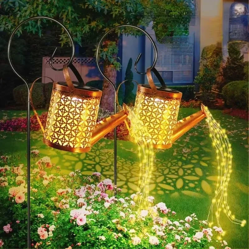 Solar LED Watering Can Lamp Iron Star Pot Shower Light Ground Lamp Outdoor Garden Decoration Landscape Lamp Trail Lawn Yard