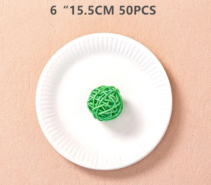 50pcs Paper Plate, Disposable Party Tableware, Bone Spitting Plate, Picnic Plate, Children's Drawing Diy White Cardboard, Decora