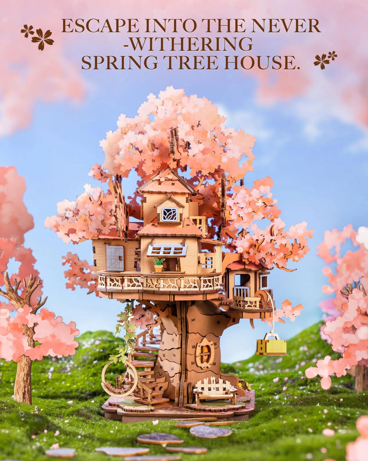 Robotime Rolife Sakura Tree House 3D Wooden Puzzle Model Kit with Swing Stairs Perfect Christmas Home Decor DIY Gift for Adults