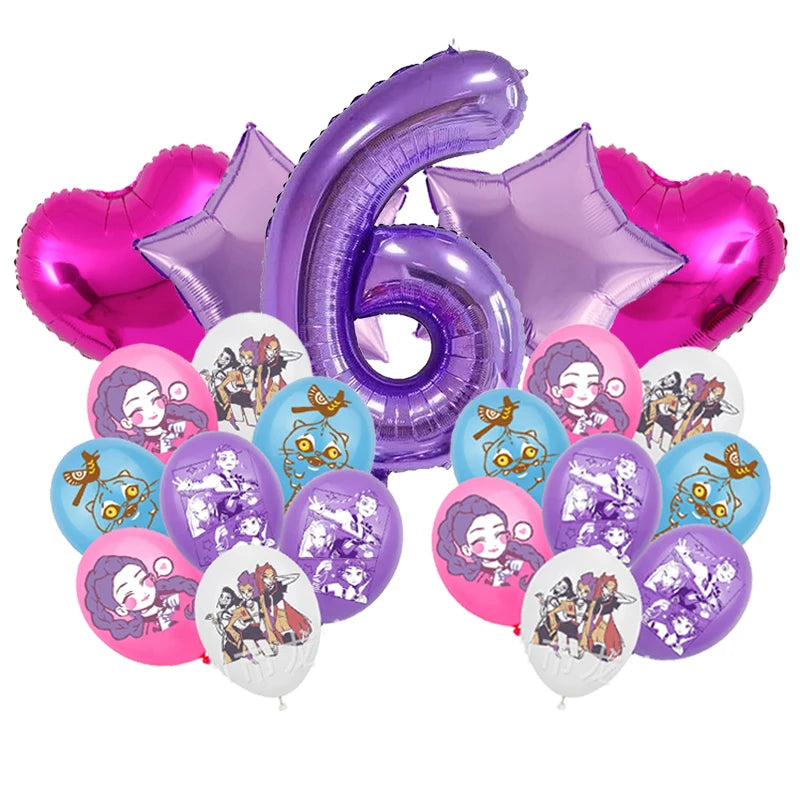 Kpop Demon Hunters Birthday Balloons Decoration Set Music Girl Number Aluminum Film Ballons Kids Party Supplies Gift Favor Decor
