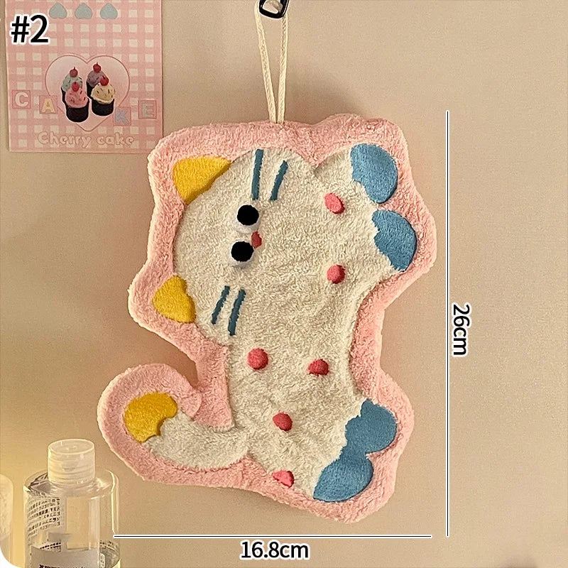 Cartoon Kitty Hand Towel Bathroom Soft Water-absorbing Towel Coral Fleece Handkerchief Hanging Kitchen Washing Hand Cloth Rag