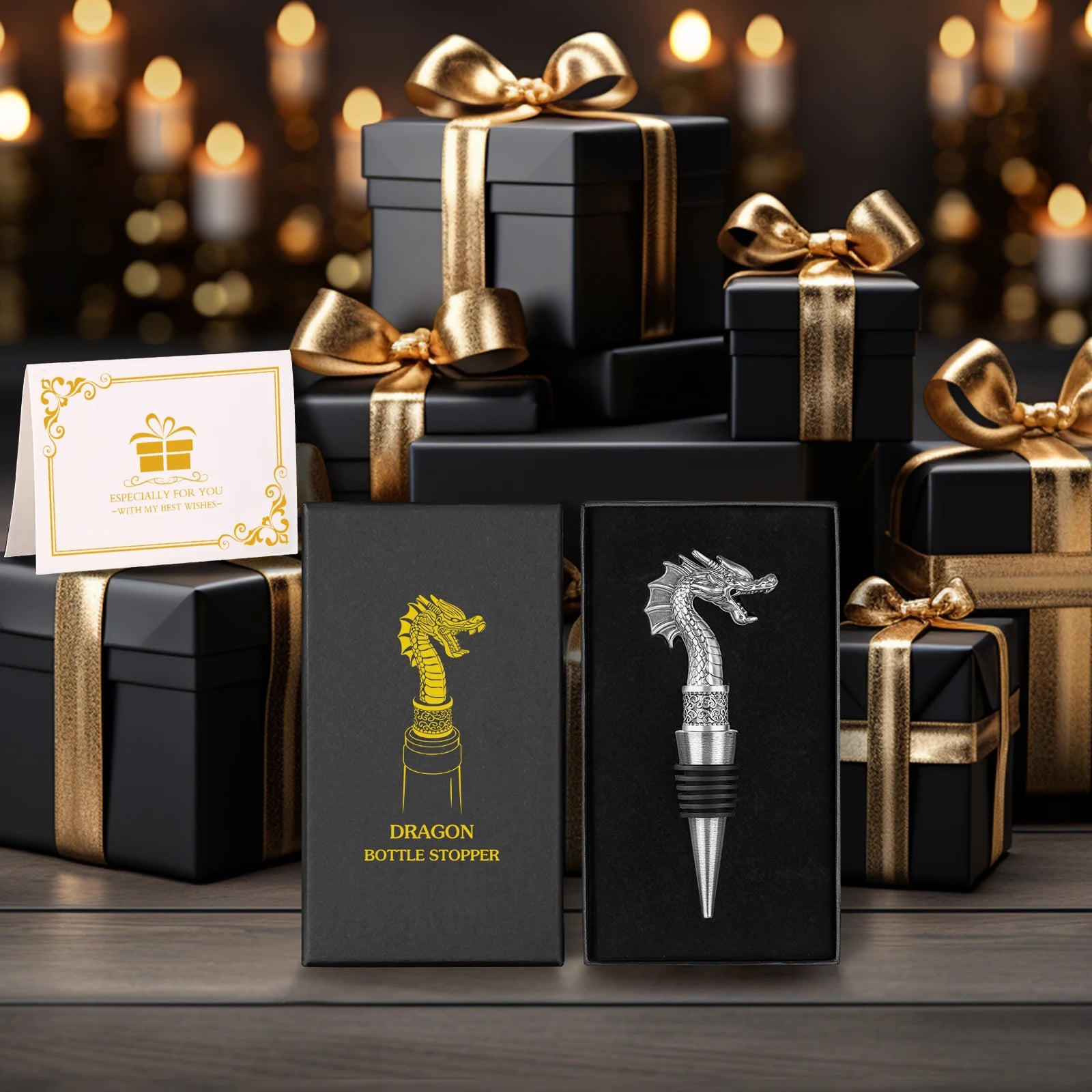 LKKCHER Useful 2-in-1 Dragon Head Wine Stopper and Opener Fashion Home Bar Ornaments Bottle Saver 2024 New Year Gifts for Men