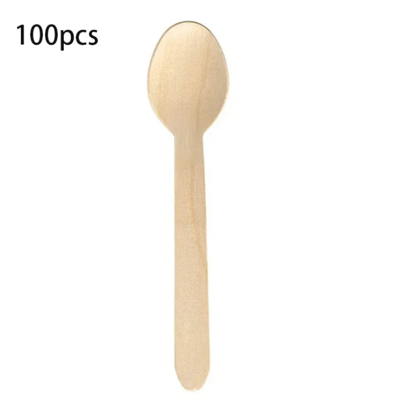 50/100pcs Wooden Fruit Cake Forks Western-style Meat Steak Pasta Disposable Tableware Wedding Birthday Party Cake Accessories