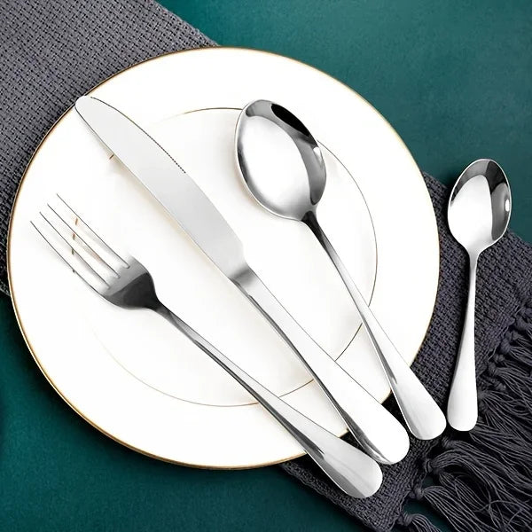 24pcs Elegant Stainless Steel Black Flatware Set, Classic Knife, Fork Spoon Gift Set Mirror Polish Gold Cutlery Dishwasher Saf