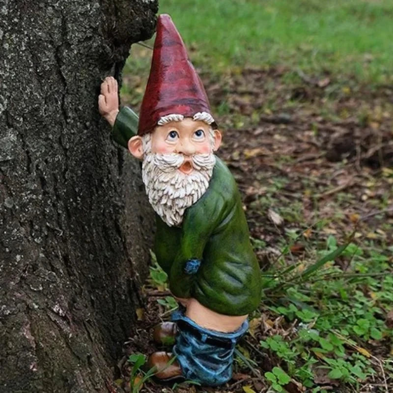 White Bearded Old Man Dwarf Sculpture Creative Urinating Gnome Statue Resin Crafts Garden Courtyard Home Decoration Accessories