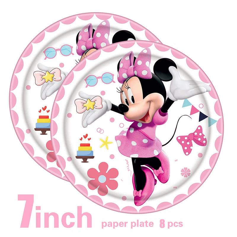 Disney Minnie Mouse Theme Birthday Party Shower Paper Disposable Tableware for girl favor DIY balloon Paper Cup Cake Plate Decor