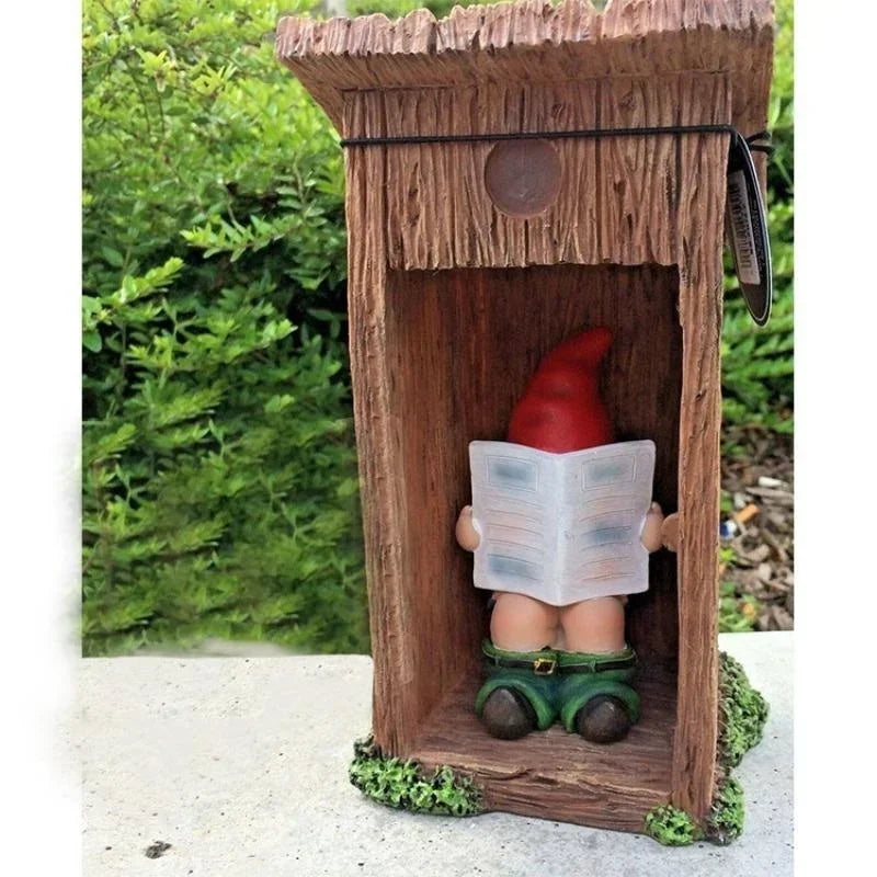 Reading Book Gnome Statue Sculpture Forgot Closing Door Resin Funny Vivid Naughty Dwarf Figurine Ornament Garden Decor Art Craft