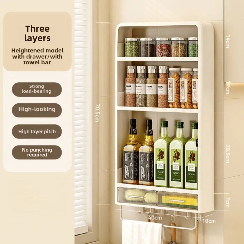 Kitchen Bathroom Wall Shelf Multi-layer Cupboard Seasoning Home Storage Rack Organizer Accessories Freestanding Space Saver