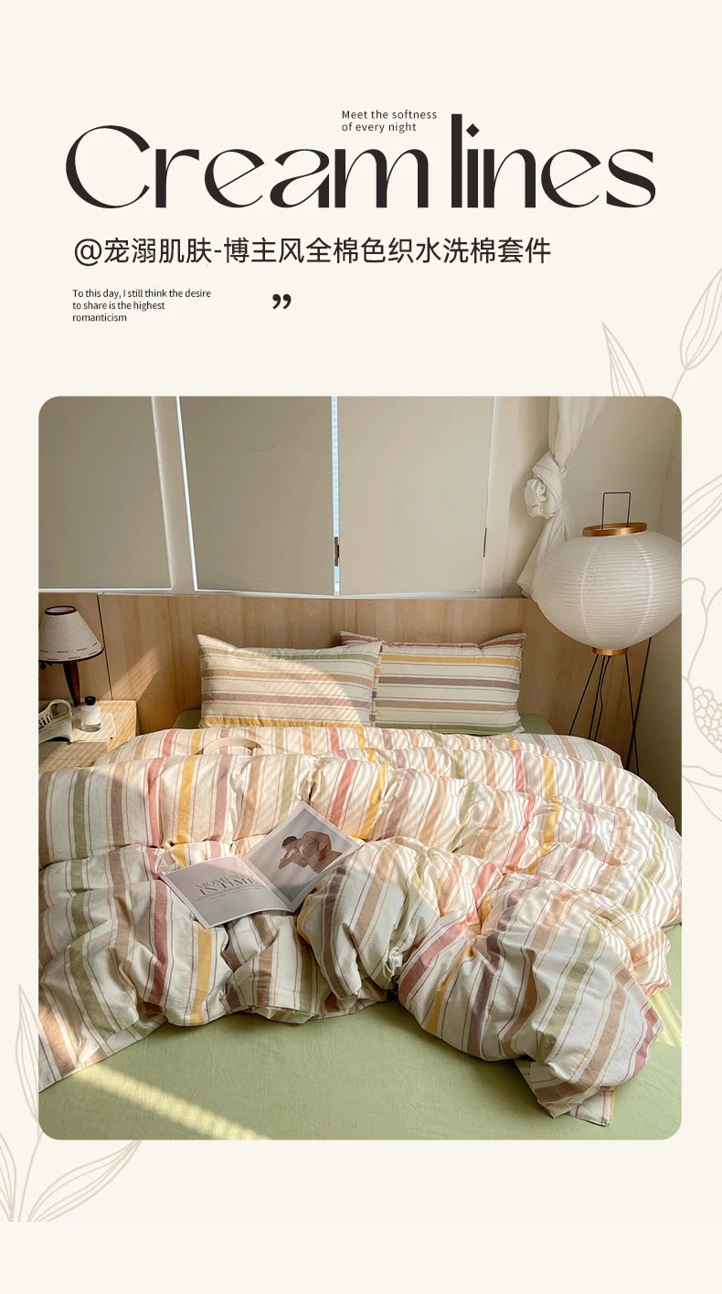 100% cotton Soft Bedding Set Stripe Printing Duvet Cover with Pillow Case Bedclothes Bedspread Pillowcases Comforter Sets