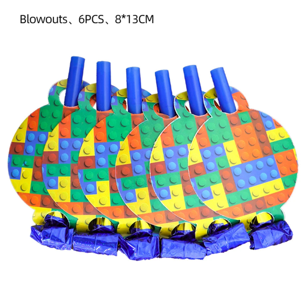 Building Block Tablecloth Theme Party Disposable Tableware Balloon Kid Boy and Girls Birthday Balloon Decor Baby Bath Products