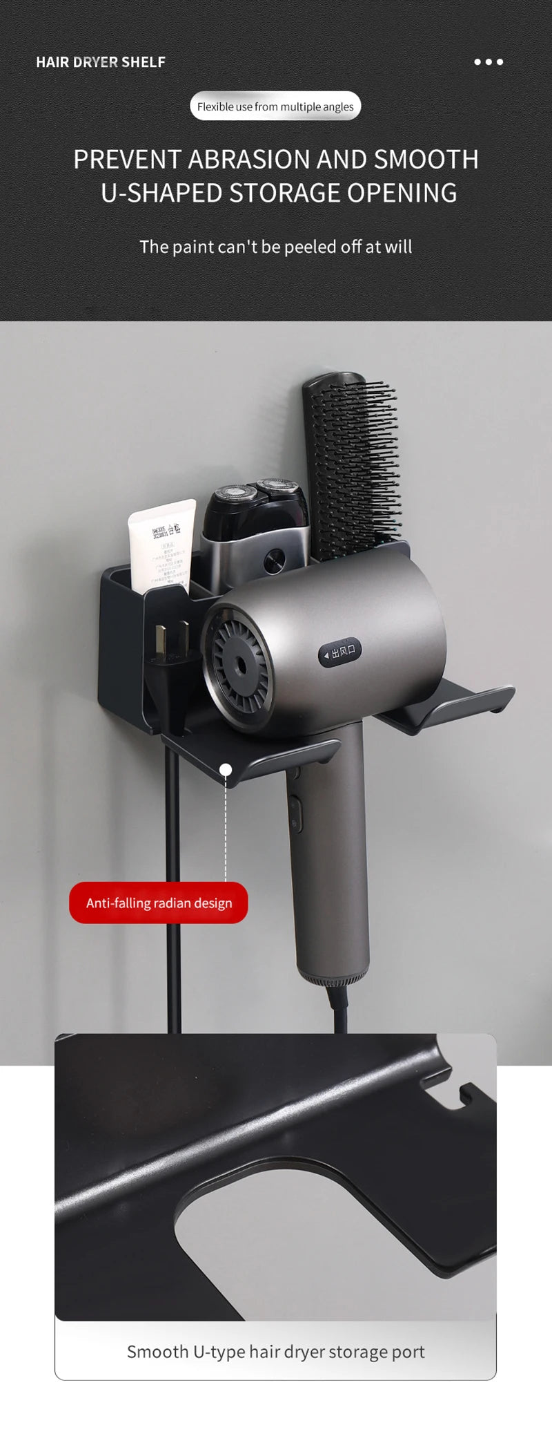 Bathroom Shelf Dryer Cradle Wall Shelves Hair Dryer Holder Shower Hairdryer Organizer Box Toilet Blower Holder Shelf Bathroom