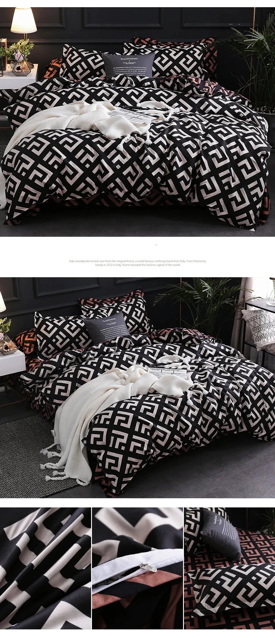 Luxury Black Bedding Comforter Set with Pillow Case SIngle Full Size Bed Linen Duvet Cover Set Queen/King Double Single Bed
