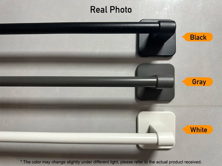 Self-Adhesive Bathroom Towel Rack Holder without Drilling Kitchen Cabinet Dishcloth Rack Black Aluminum Hand Towel Hanger Rod