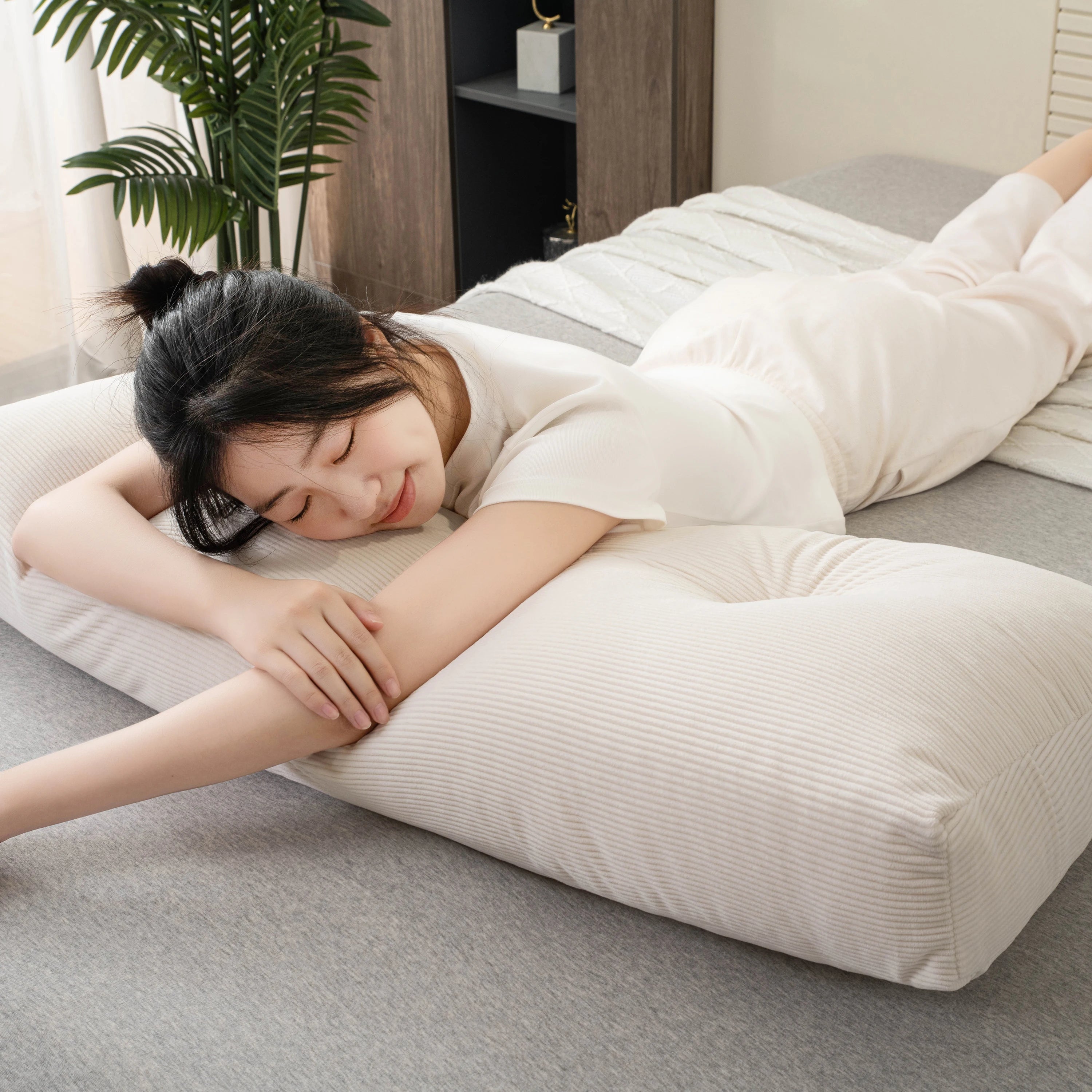 Reading Pillow for Bed, Reading Pillow for Bed, Memory Foam Back Pillow for Bed Sitting Up, Rest Pillow with Arms and Pockets for