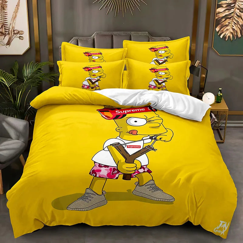 Cartoon SS-Simpson Printing Bedding Set, Comforter Bed Duvet Cover and pillow case 50 x 75cm for Kids Girl Boys Bedding set Gift
