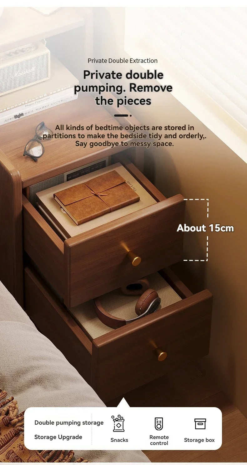 Bedside cabinet, household small bedroom storage, narrow cabinet, mini storage shelf, solid wood color, multi-purpose storage