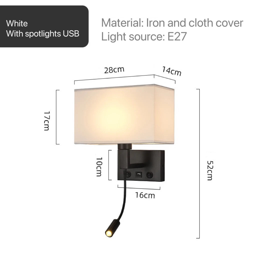 Modern Bedroom Bedside Hotel Wall Lamp Decoration Fabric Sconce Lights Reading Lighting Spotlight Simple Cotton Luminaire Indoor