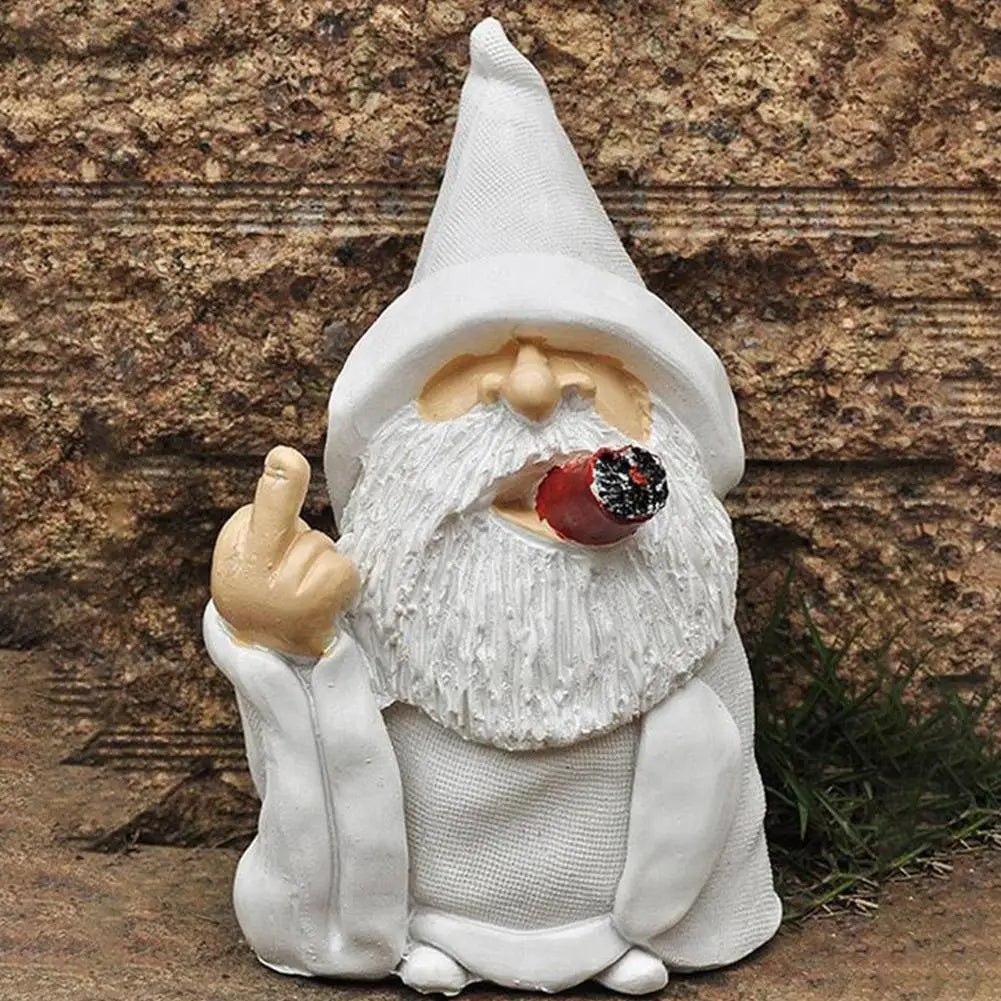 Smoking White White Beard Old Man Smoking Scissors Hand Resin Decoration Ornaments With Middle Finger Garden Gnomes Statues