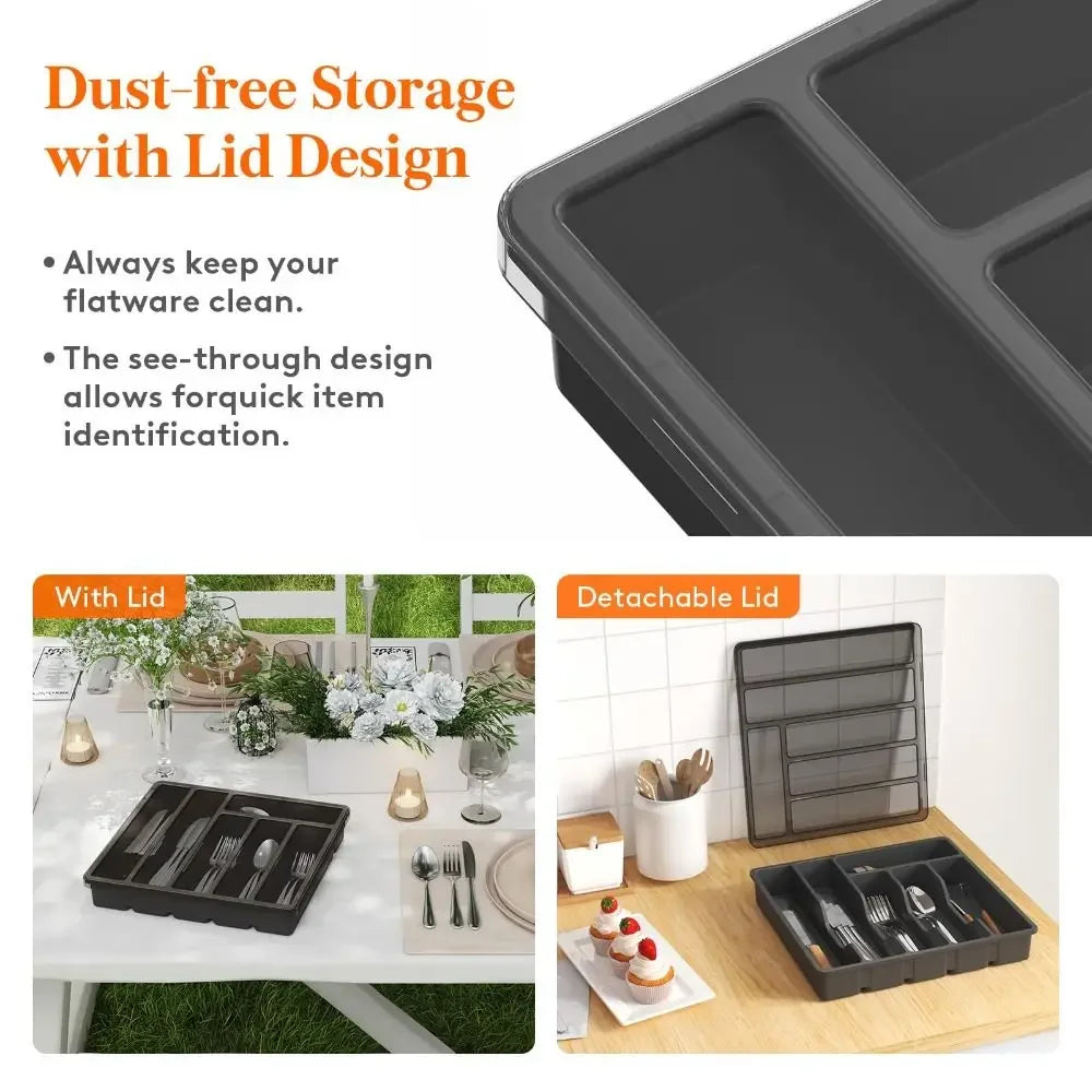 Kitchen drawer storage rack, cabinet tray, silverware storage rack with lid, plastic drawer with lid, cutlery tray, cutlery rack