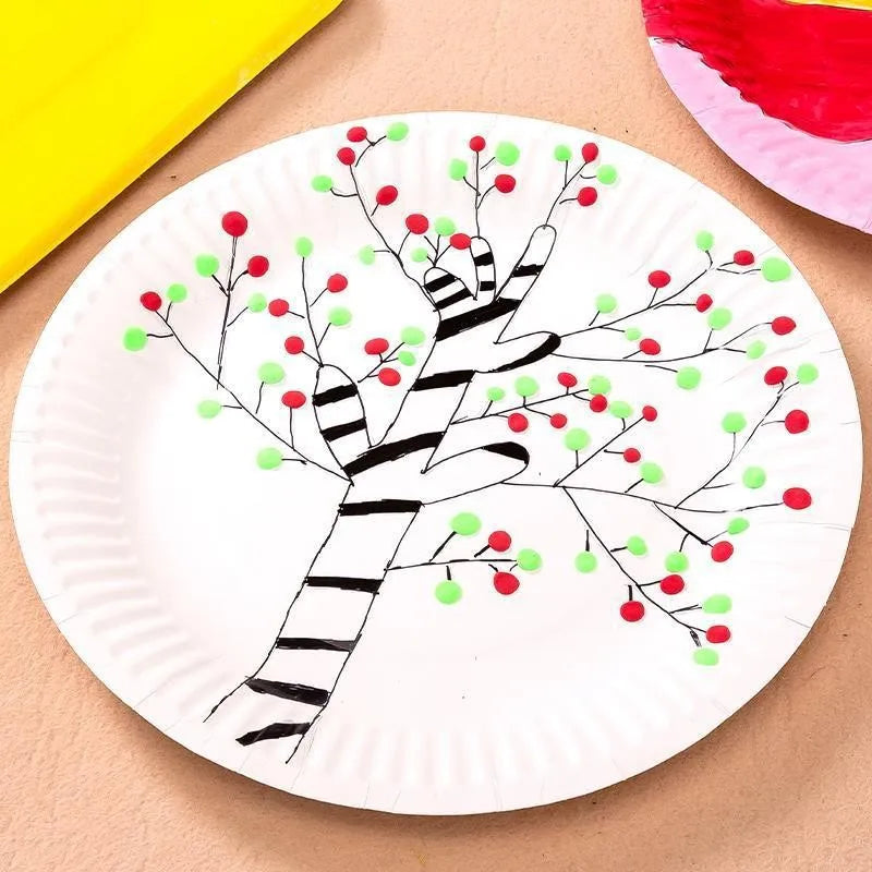 50pcs Paper Plate, Disposable Party Tableware, Bone Spitting Plate, Picnic Plate, Children's Drawing Diy White Cardboard, Decora
