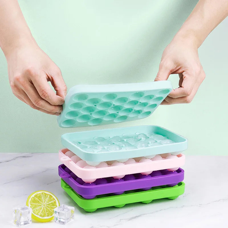25 Grids Silicone Ice Grid Ball Ice Cube Mold with Cover Ice Storage Box Easy to Demould Ice Making Bar Home Party Kitchen Tools