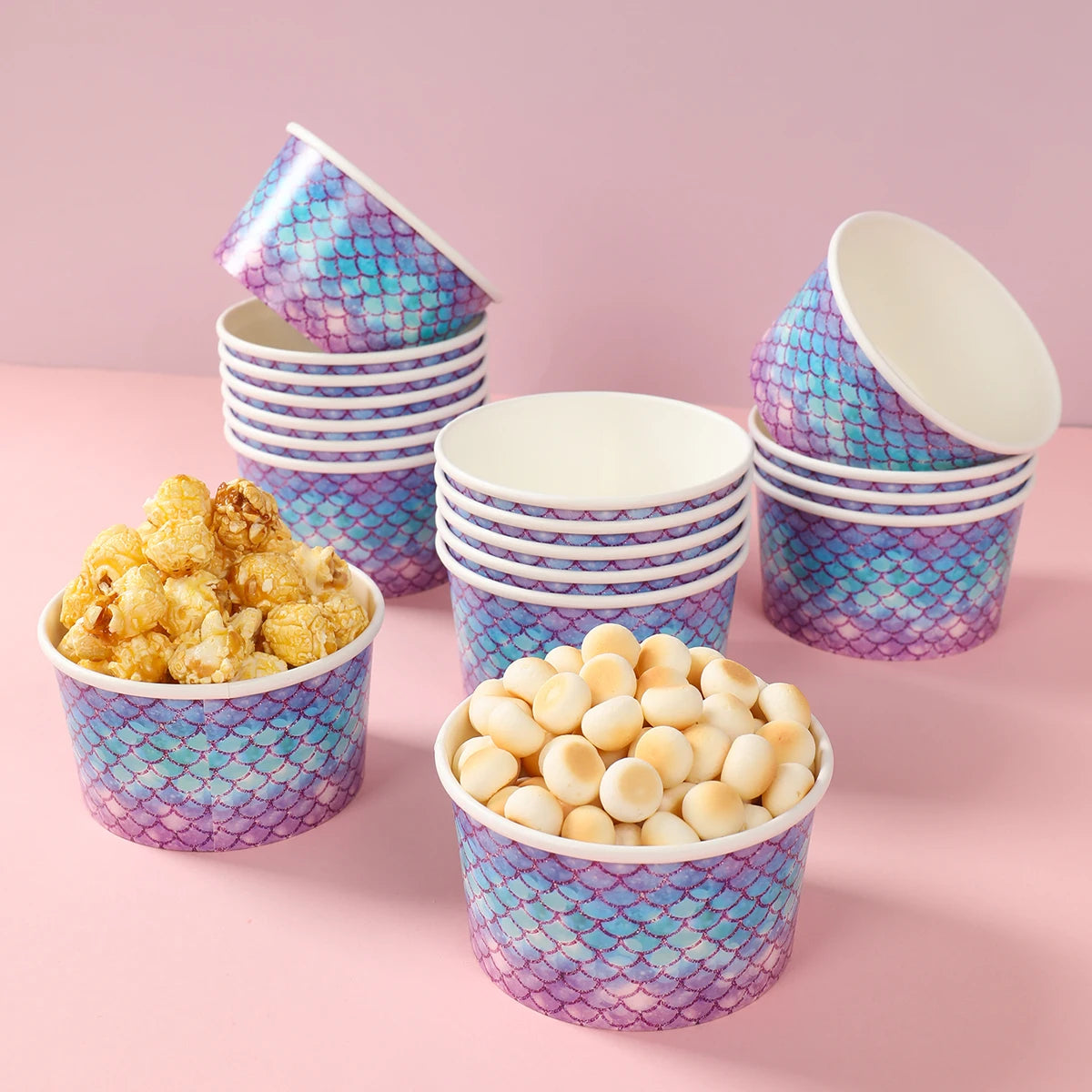 10pcs Mermaid Paper Snack Bowls Disposable Dessert Food Paper Cups Birthday Party Supplies Mermaid Theme Birthday Party Decors