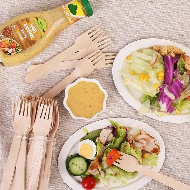50/100pcs Wooden Fruit Cake Forks Western-style Meat Steak Pasta Disposable Tableware Wedding Birthday Party Cake Accessories