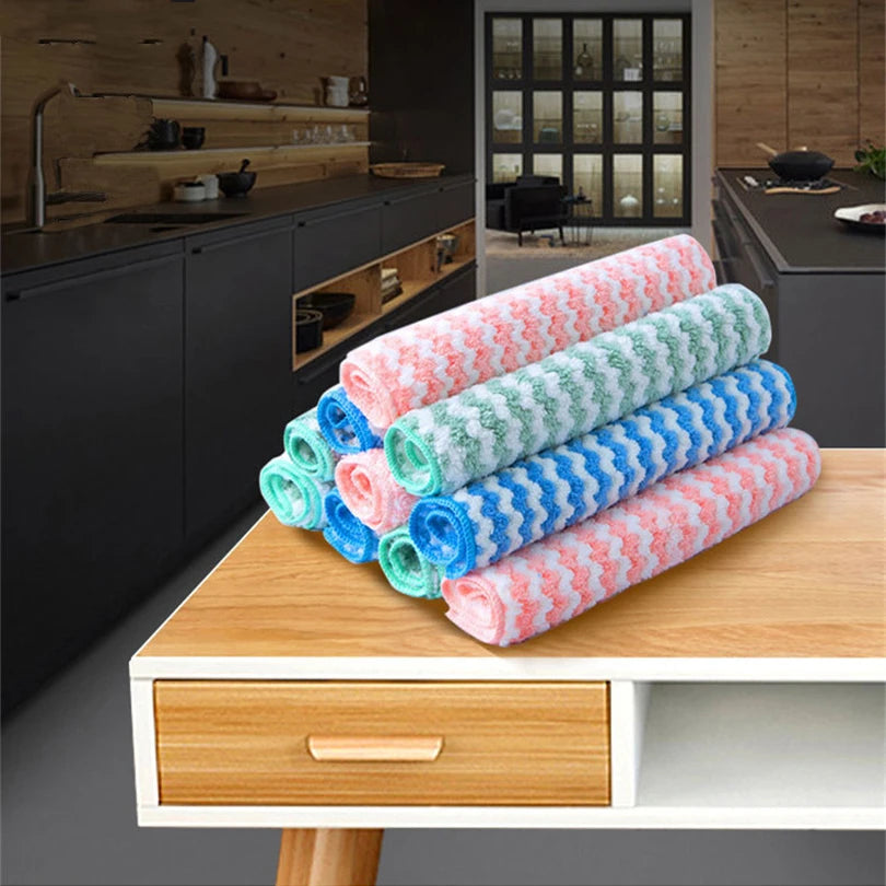 Coral Fleece Dishcloths Thickened Kitchen Cleaning Towel Absorbent Non-stick Oil Microfiber Rag Pan Pot Dish Wipe Cloth