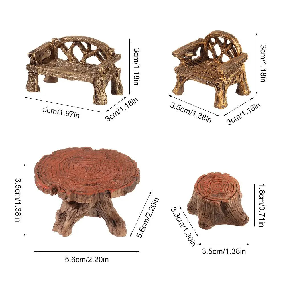 DIY Succulents Bonsai Fairy Garden Decor Miniature Stools Table Micro Landscapes Park Chair Figurines Mini Bench