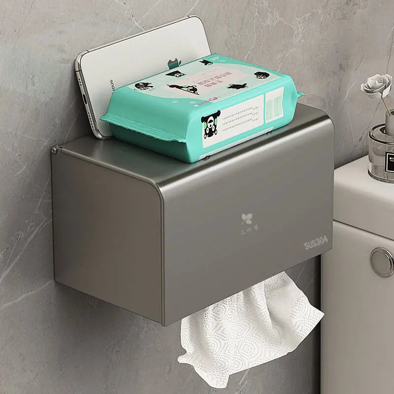 Bathroom Tissue Box Non-perforating Wall-mounted Toilet Tissue Rack Bathroom Waterproof Paper Box Washroom Bathroom Accessories