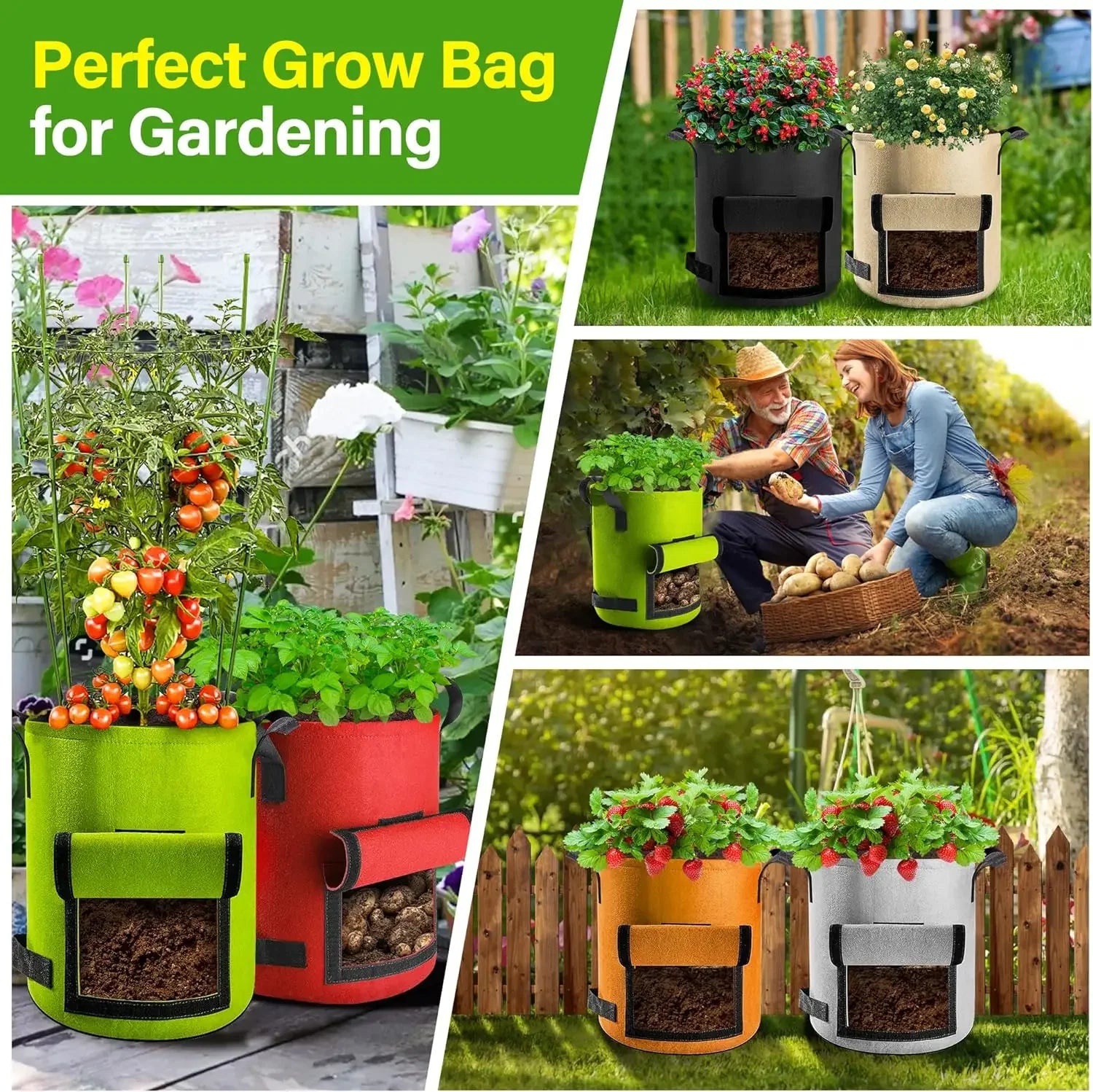 5/10Gallon Felt Plant Grow Bags Nonwoven Fabric Garden Potato Pot Greenhouse Vegetable Growing Bags Moisturizing Vertical Tools