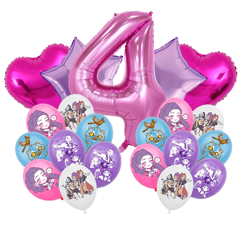 Kpop Demon Hunters Birthday Balloons Decoration Set Music Girl Number Aluminum Film Ballons Kids Party Supplies Gift Favor Decor