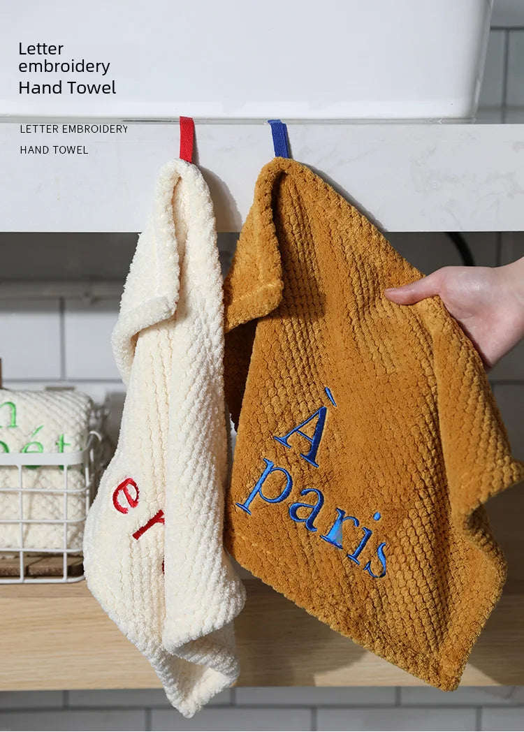 Hand Towel Embroidered Letter Soft Absorbent Bathroom Kitchen Cleaning Cloth Small Square Towel Hair Drying Wholesale Price