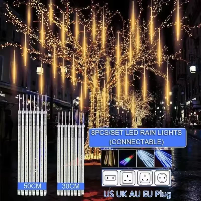 30/50cm Waterproof Meteor Shower Rain 8 Tube LED String Lights For Outdoor Holiday Christmas Decoration Tree EU/US/AU/UK Plug