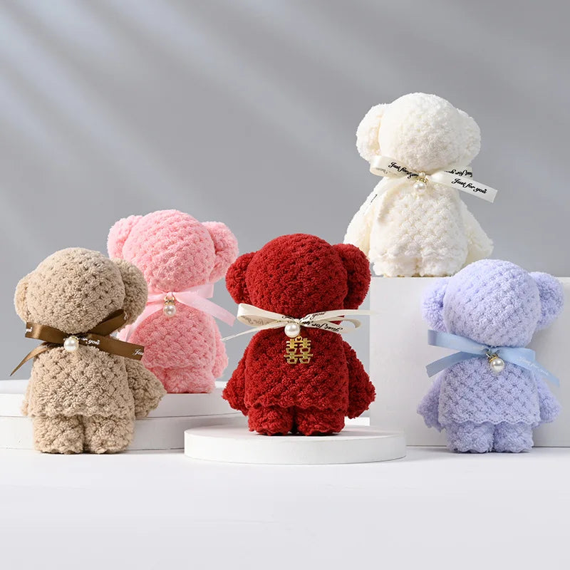 5pcs Little Bear Towels Wedding Companion Gifts Happy Gifts Happy Shop Small Square Towels Coral Velvet Towels