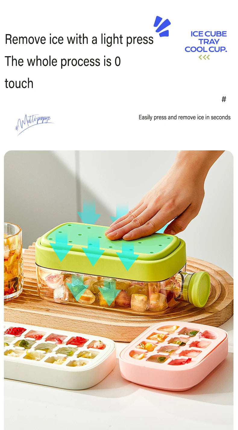 Portable Ice making Mold Ice Cube Tray With Lid and Straw Drinking Cup Silicone Freezer Ice Zero-contact Pressure Ice Cube Mold