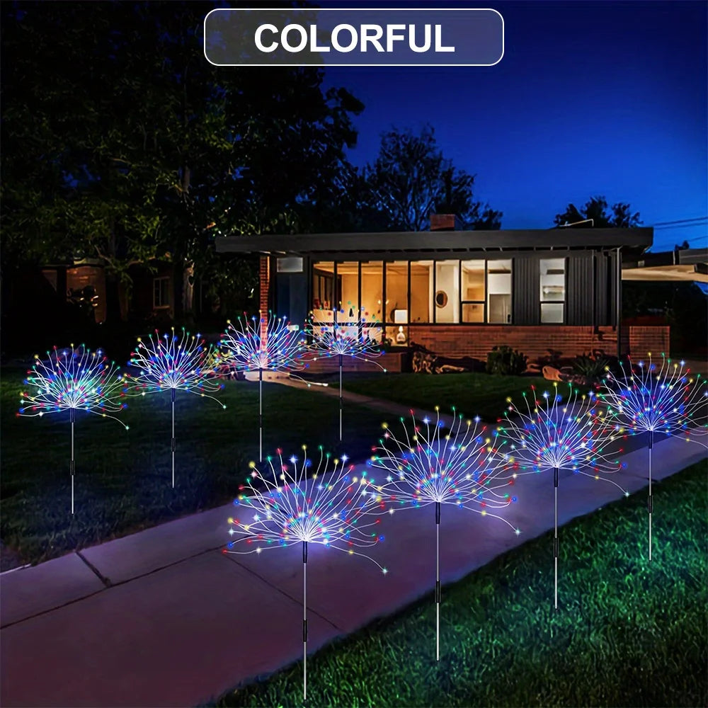 1 Pack Solar Firework Light Outdoor, Waterproof Solar Garden Flower Lights