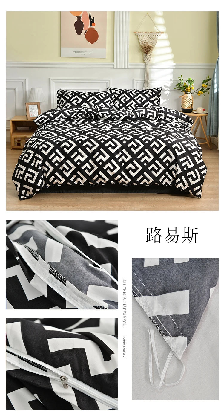 Black and White Bedding Set for Double Bed sabanas cama matrimonial Queen/King Comforter Sets Single Duvet Cover with Pillowcase