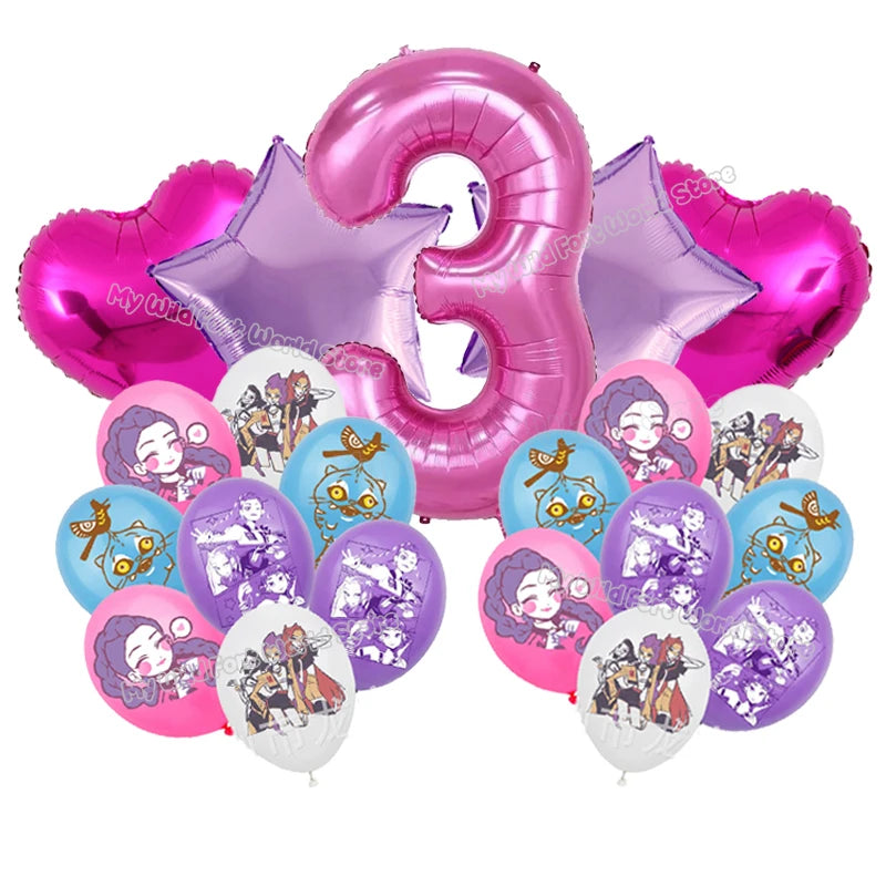 Kpop Demon Hunters Birthday Balloons Decoration Set Music Girl Number Aluminum Film Ballons Kids Party Supplies Gift Favor Decor