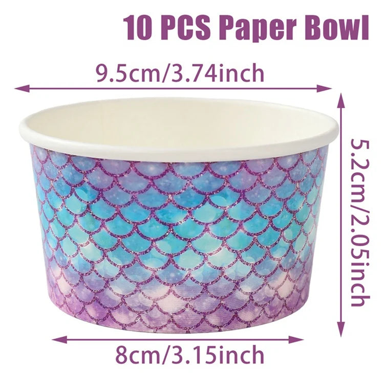 10pcs Mermaid Paper Snack Bowls Disposable Dessert Food Paper Cups Birthday Party Supplies Mermaid Theme Birthday Party Decors