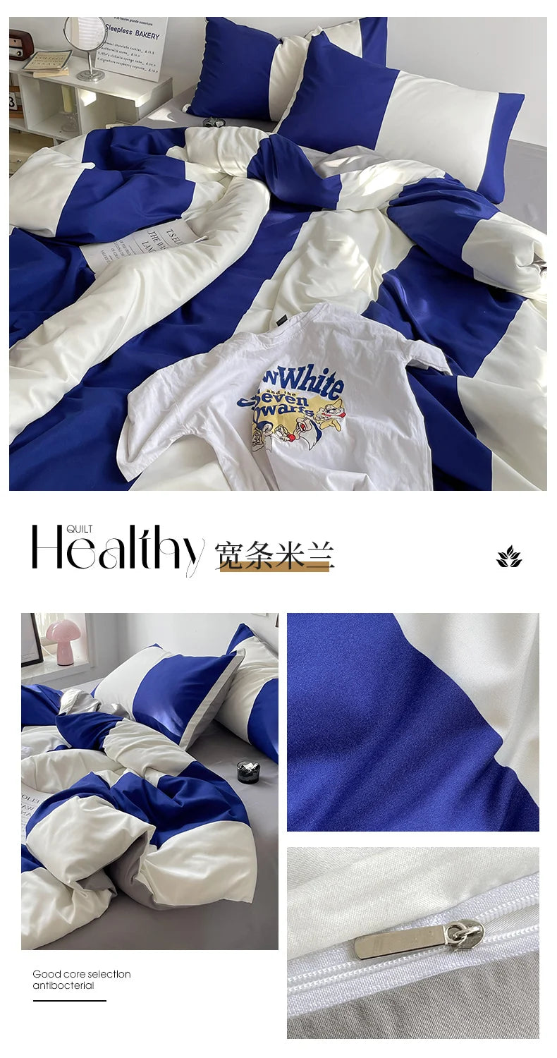 Stripe Bedding Comforter Set with Pillowcase bed sheet Single Full Size Bed Linen Duvet Cover Set Queen/King Double Single Bed