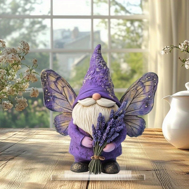 1pc Charming Purple Lavender Gnome Figurine - 2D Flat Acrylic Bohemian Garden-Themed Decor for Living Room, Study Outdoor Spaces