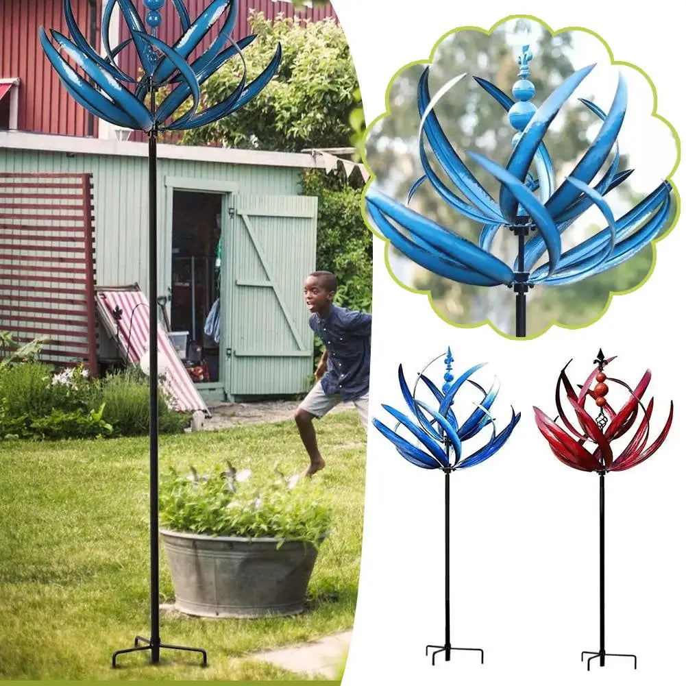 Wind Spinner Metal Windmill 3D Wind Powered Sculpture Lawn Metal Wind Solar Spinners Yard And Garden Decor