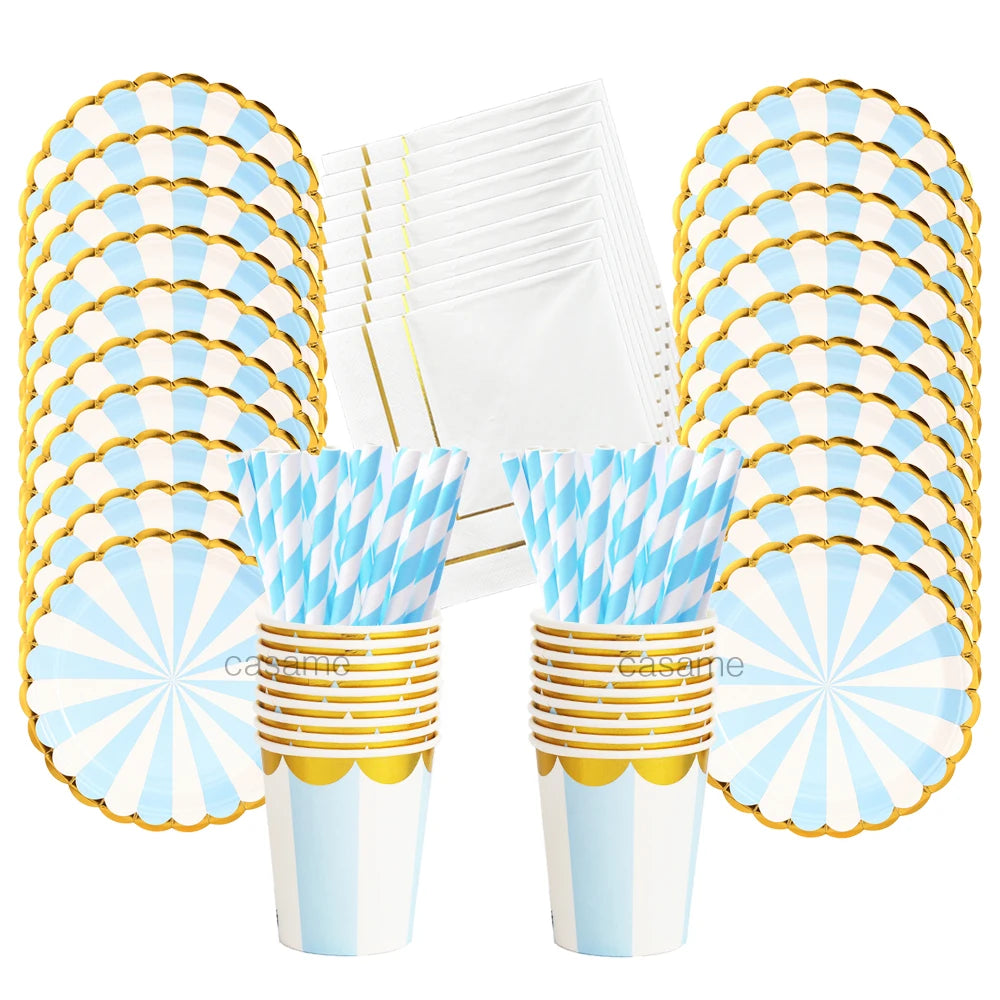 Light Pink Blue Baby Shower Girl Boy Guest Party Happy Birthday Disposable Tableware Set Paper Plate Cup Birthday Decoration