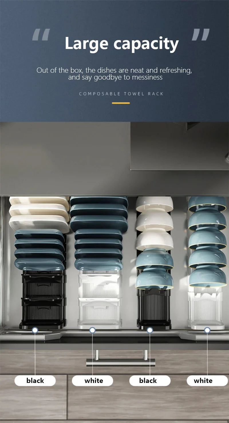 Kitchen Cabinet Dish Storage Rack Drawer  Built-in Dish Drain Rack Plate Divider Storage Rack  Kitchen Accessories Organizer