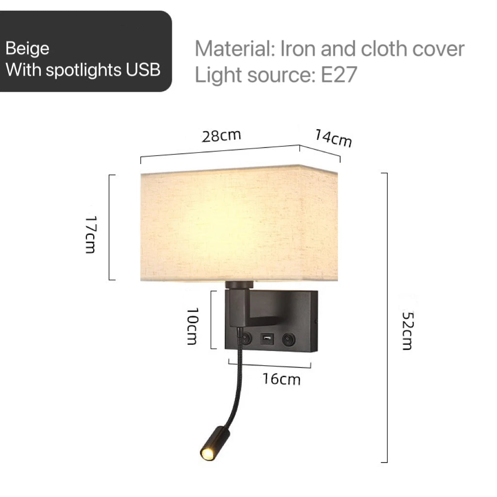 Modern Bedroom Bedside Hotel Wall Lamp Decoration Fabric Sconce Lights Reading Lighting Spotlight Simple Cotton Luminaire Indoor